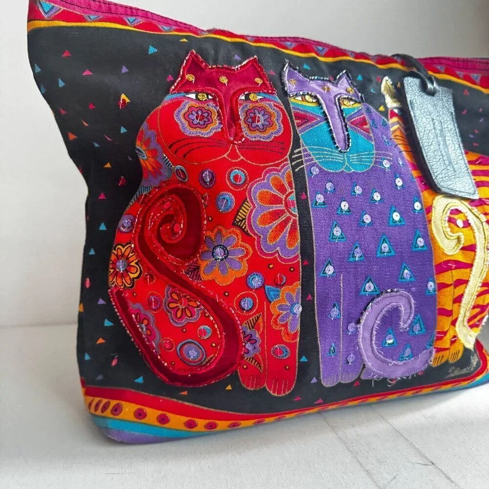 Laurel Burch Sun N Sand Three Cats Beach Bag Large Two Handle Shoulder Tote